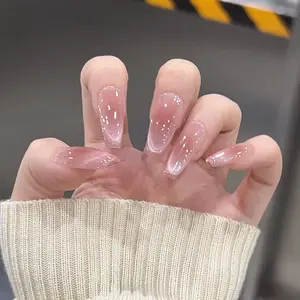 Gradient Color Cat Eye Fake Nail, 30pcs French Style Press on Nails with 1pc Nail File & 1 Sheet Sticker, Removable  Full Cover Artificial Nail