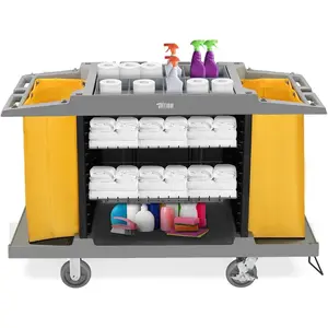 TUFFIOM Industrial Multifunctional Hotel Cart,Commercial Traditional Cleaning Janitorial Room Service Housekeeping Cart, 39" H x 58" W x 21" D
