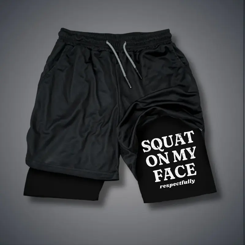 SQUAT ON MY FACE RESPECTFULLY 80s 90s summer men shorts for men jorts outfit men graphic shorts Double-layer sports shorts Comfortable short shorts summer