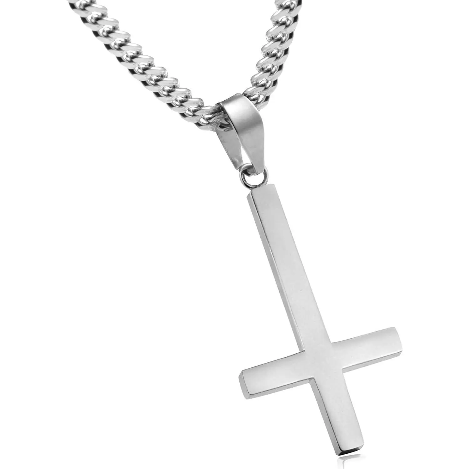 MILACOLATO Hypoallergenic Stainless Steel Inverted Cross Pendant Necklace, Stylish Design Unisex Jewelry with 24-in Adjustable Chain, Symbolic Meaning for Daily Wear (Gold/Silver/Black), Adjustable Chain Length
