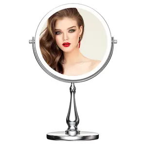 9" Large Lighted Makeup Mirror, 1X/10X Magnifying Vanity Mirror with 3 Colors Dimmable Lightning, 80 LED Lights, 360°Rotation Double Sided Standing Desk Mirror