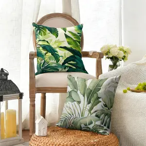 Palm leaves fashion Cushion Cover Summer Linen Pillow Case Breathable Eco-Friendly Natural Fabric Cushion Cover, Double-Sided Print Decorative Pillow Cover with Invisible Zipper, Durable Sofa Couch Pillowcase for Living Room Home Decor