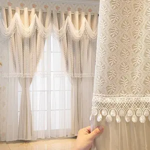 French Pleat Curtain, European Embroidered Fabric, Light-Shading UV Protection, Home Decoration Curtain, Suitable for Living Room Bedroom Office Balcony