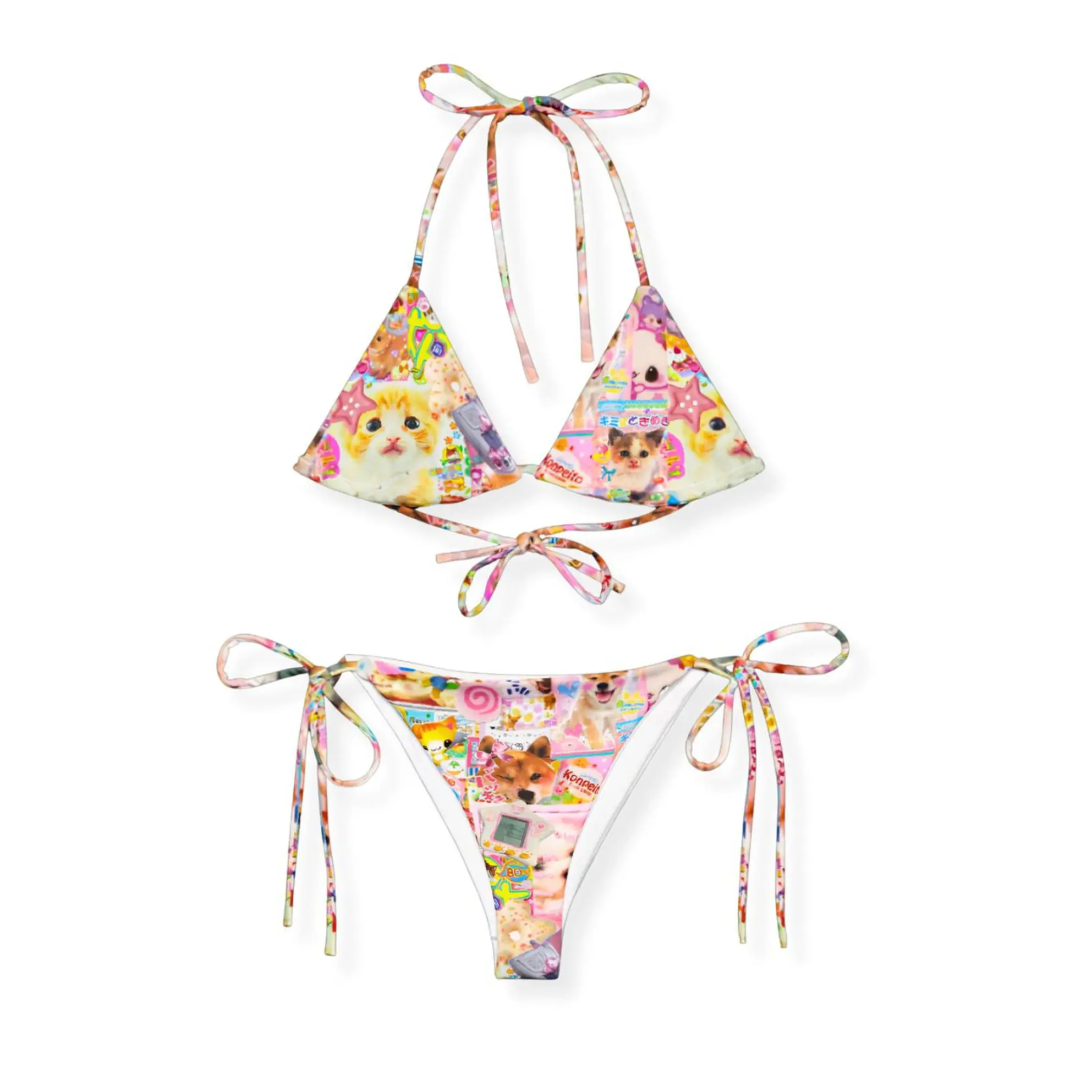 Y2K Inspired Kawaii Cat Harajuku Decora Cutecore Cyber Rave Bikini
