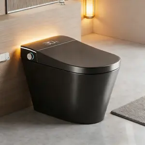 Black One-Piece Smart Bidet Toilet, Auto Open/Close Seat With Warm Water & Air Dryer