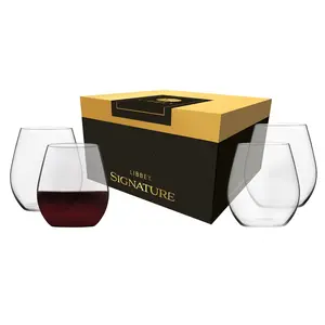 Libbey Signature Kentfield Stemless Wine Glasses, 18-Ounce, Set of 4, Made in USA, Dishwasher Safe, Modern Stemless Glassware, Gift Box