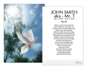 Personalized Memorial Prayer Cards FPC1016EN 2.5" x 4.25" High-Quality Satin Card Stock Optional Lamination for Wake Services Customizable with Name and Optional Lamination for Durability