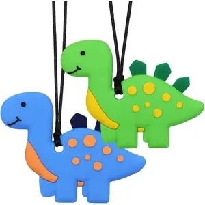 JNS35 Chew Necklaces for Sensory Kids and Adults, Silicone Dinosaur Chewy Necklace for Boys with Autism, ADHD, SPD, Chewing Necklaces for Anxiety, Reduce Fidgeting for Children