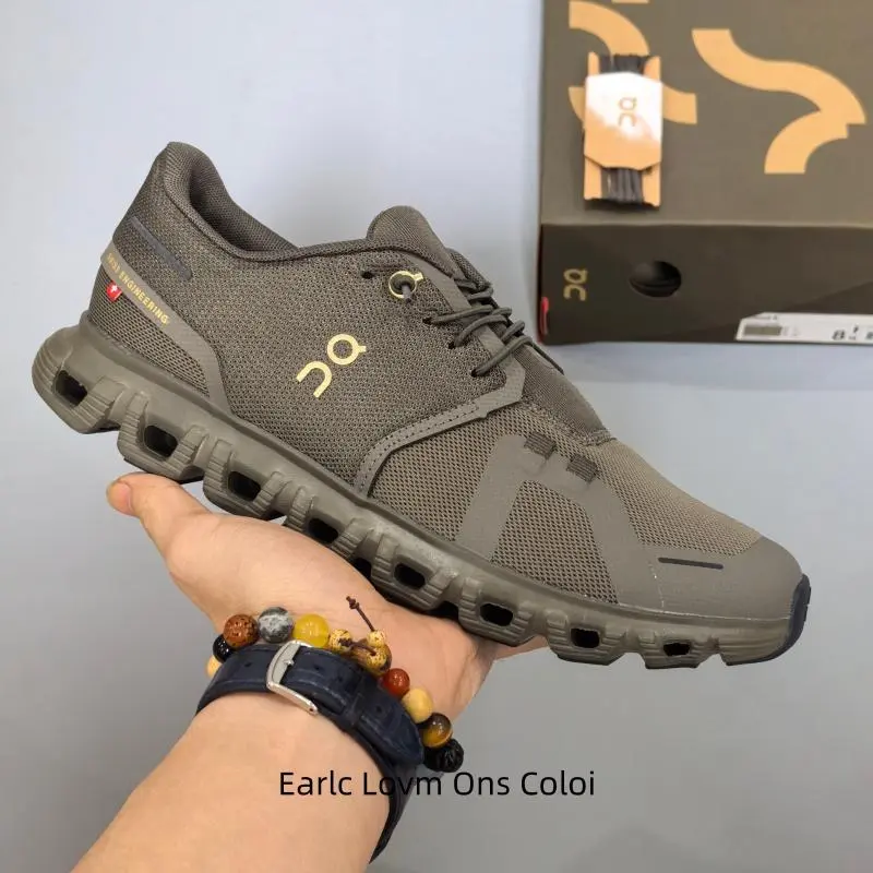 Taupe khaki brown perforated mesh low top cloud cushion running sneakers block non slip rubber outsole men women daily jogging sports shoes