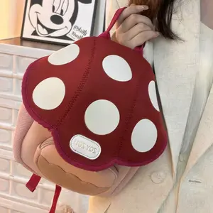 Red Mushroom Shaped Toddler Backpack with White Polka Dots Soft Cushioned Preschool Kids School Bag for Daily Outings & Playdates
