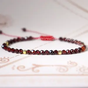 Natural Faceted Garnet Stone Healing Bracelet for Women Men - Handmade Tibetan 4mm Beads and Braided Design