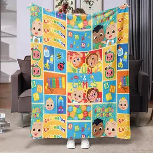Cocomelon Theme Flannel Blanket, Cute Cartoon Characters, Soft Warm Touch, Perfect for Home Relaxing or Gift Idea