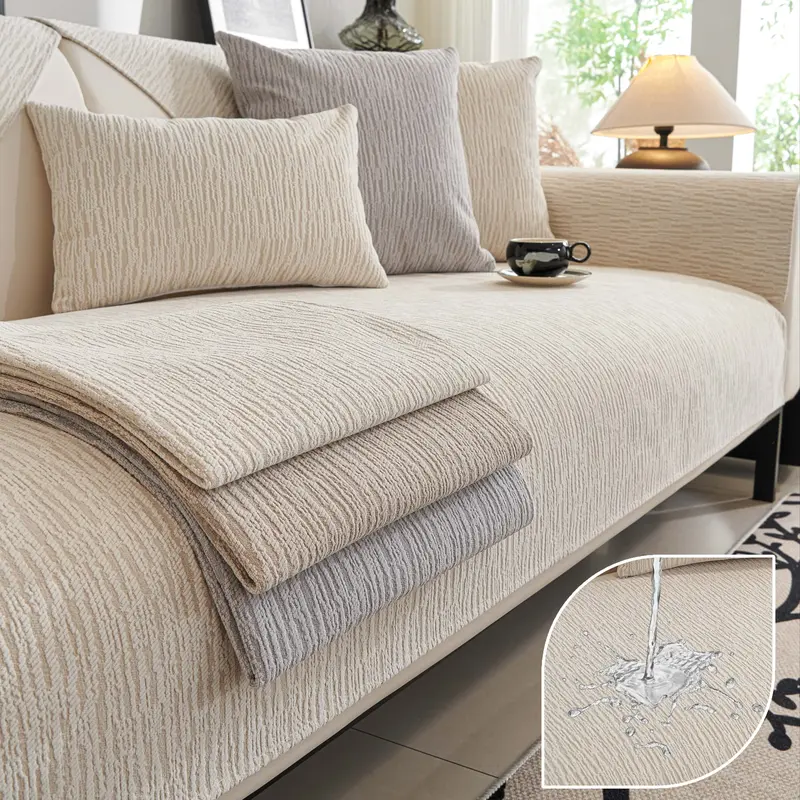 Textured Woven Couch Cover, Non Slip Couch Cover, Spill-Proof Anti-Slip Sofa Cushion Cover, Machine Washable Furniture Protector for Dogs & Cats, Fits L-Shaped & Standard Sofas