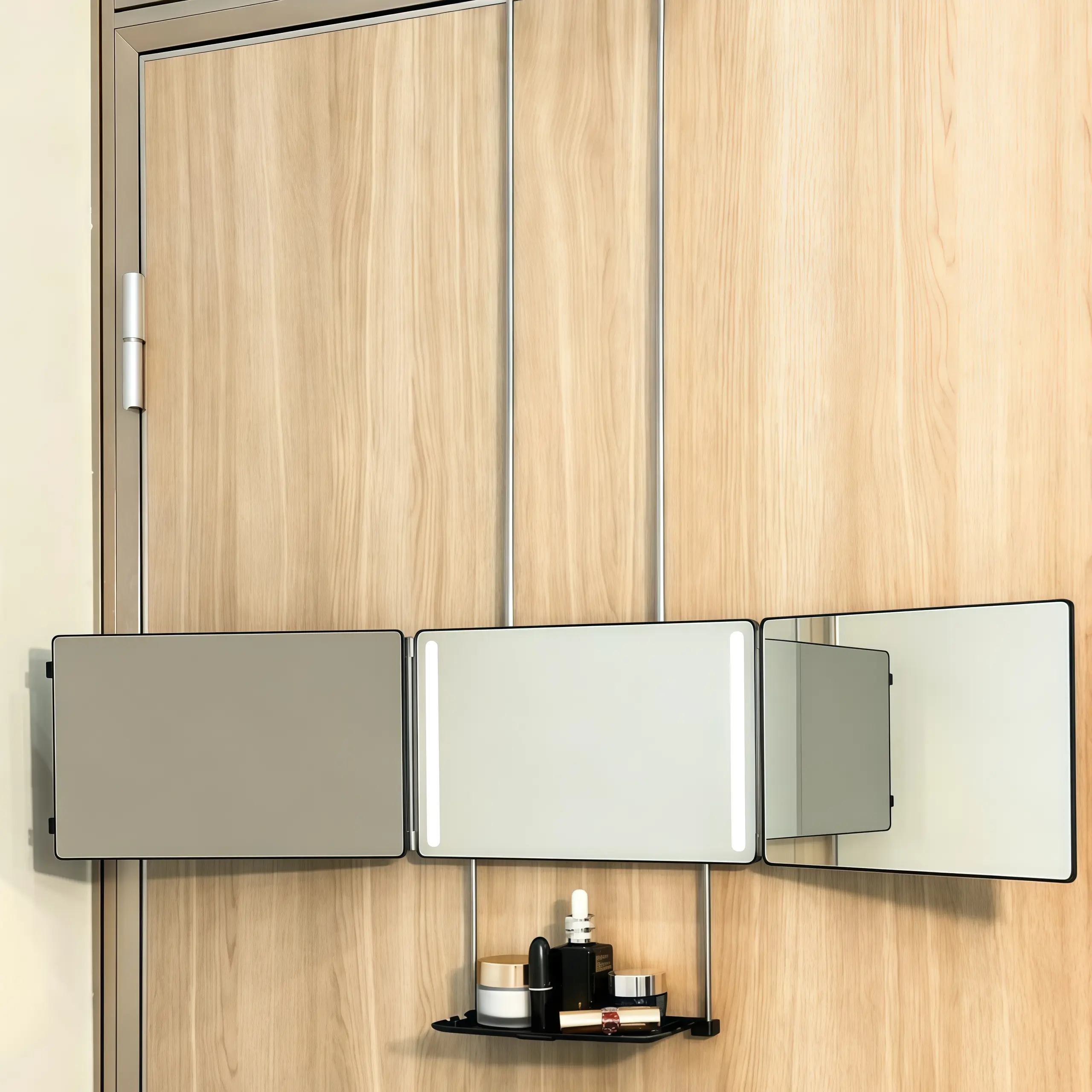 3-Way 360° Folding Bathroom Mirror with Retractable Hook, Transparent Anti-Fog High-Definition Glass, Lightweight Mountable Travel Design for Self-Haircutting & Makeup, Ideal Gift for Home Use