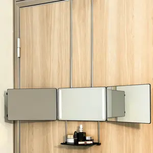 360° folding three-sided mirror with retractable hook, allowing you to see the back of your head, transparent anti-fog high-definition glass, for self-haircutting, men's shaving, women's hair coloring, curling, and makeup, 3-way mirror, portable.