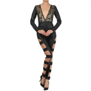 Diva Metallic Gold Details jumpsuit catsuit Bodysuit Womenswear Women Comfort Lady Long Sleeve Sexy