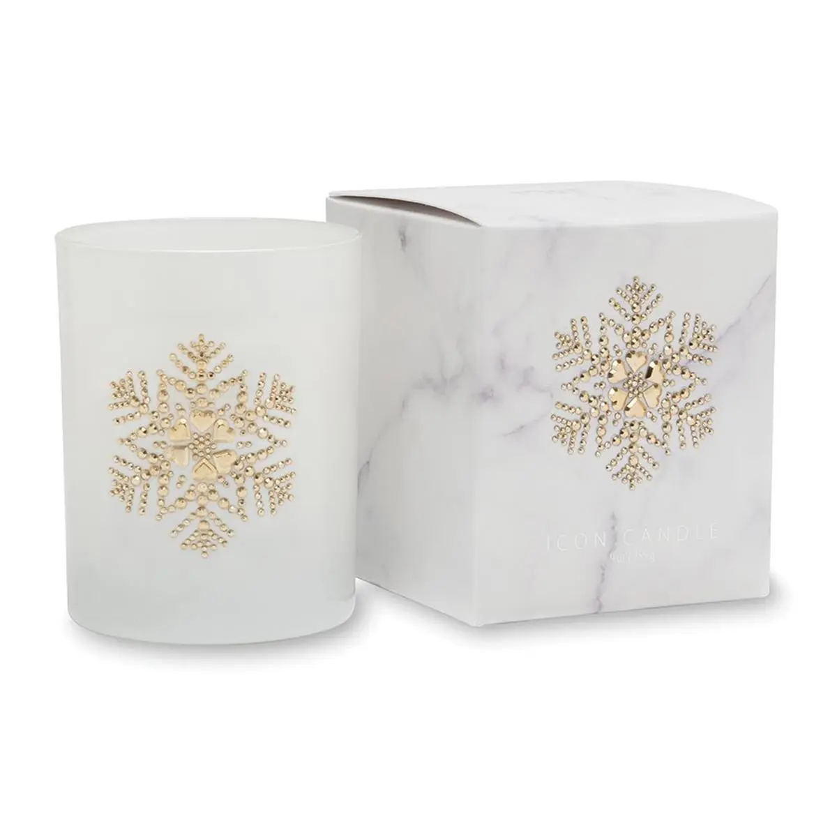 212 MAIN Scented Rhinestone Snowflake Icon Candle - 9.5oz Small Batch Hand-Poured Mint Fragrance Aroma Wax Candle, White Marble Decoration, Matching Gift Box-Included Home & Festive Party Supply, Icon Candles