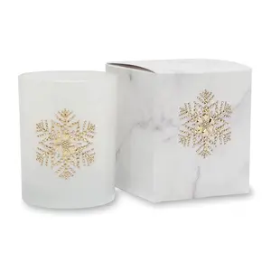 212 MAIN Scented Rhinestone Snowflake Icon Aroma Wax Candle - 9.5oz Small Batch Hand-Poured Mint Fragrance, White Marble Decoration, Gift Box-Included Home & Festive Party Supply