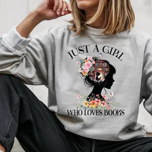 Floral Silhouette Reading Sweatshirt | Aesthetic Dark Academia Bookish Crewneck | Botanical Librarian Style Pullover