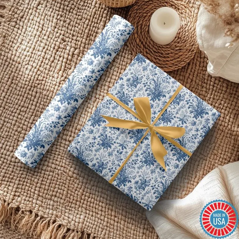 Toile Blue Chinoiserie Matte Wrapping Paper for Christmas & Birthdays