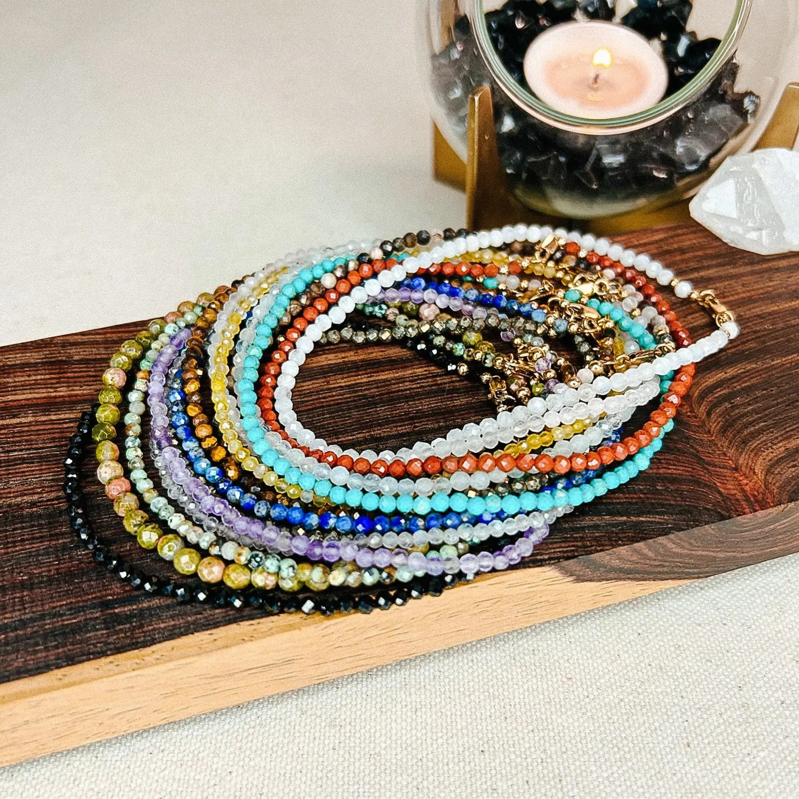 40 Choices Natural Dainty Multi-Gemstone 2mm Tiny Beads Anklet Crystal Healing Charka Minimalist Ankle Bracelet Gift for Women