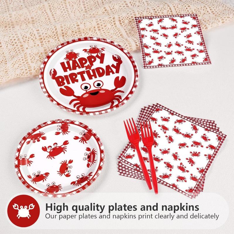 96PCS Crab Birthday Party Decorations Crab Plates and Napkins Disposable Paper Tableware for Baby Shower, Picnic, BBQ, Seafood Boil Birthday Party Supplies, Serves 24