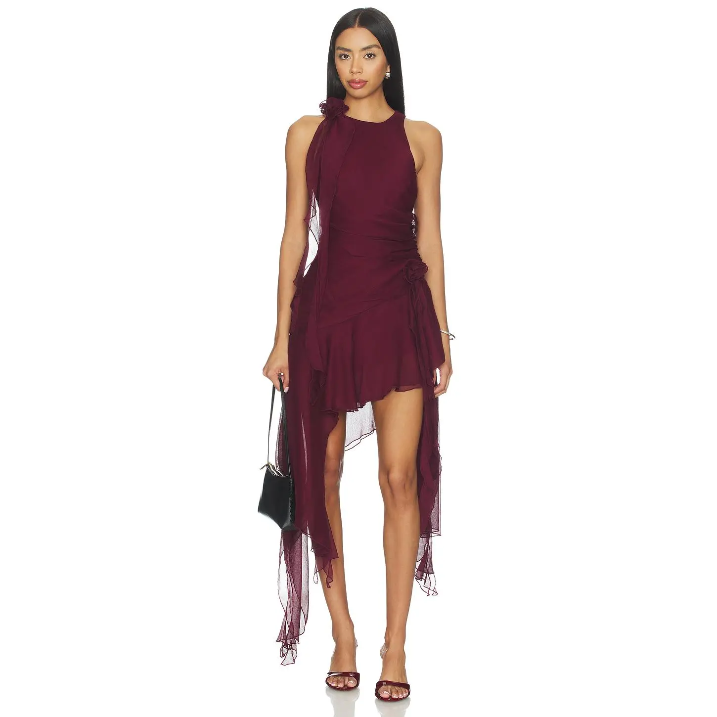 Bardot Ivana High Low Mini Dress in Deep Plum