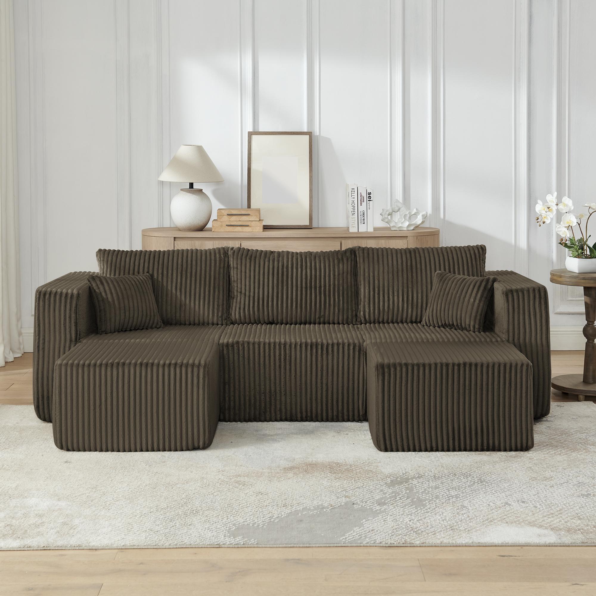 Niccae Small-Scale U-Shaped Compact Modular Sectional Sofa — Textured Corduroy Fabric, Modern Minimalist Style, Ultimate Comfort, Space-Saving, No Assembly Required, Convertible to Bed, Living Room Sofa