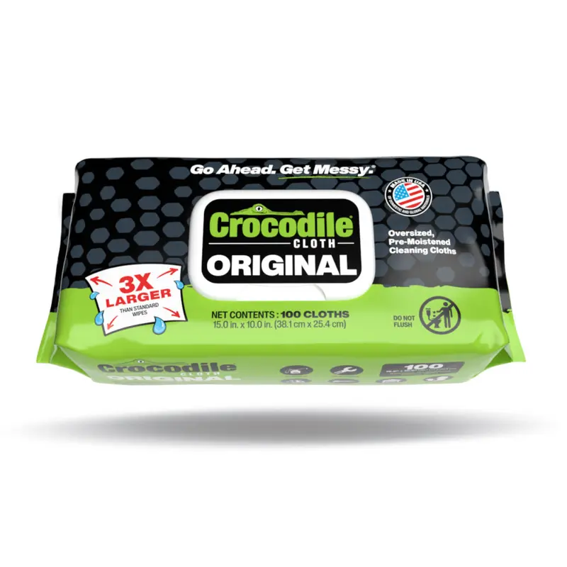 Crocodile Cloth Original Heavy Duty Cleaning Wipes (100-Count) Contractor Grade Grease, Oil, Paint, & Grime Remover For Mechanics, Construction Workers, & Home Renovation
