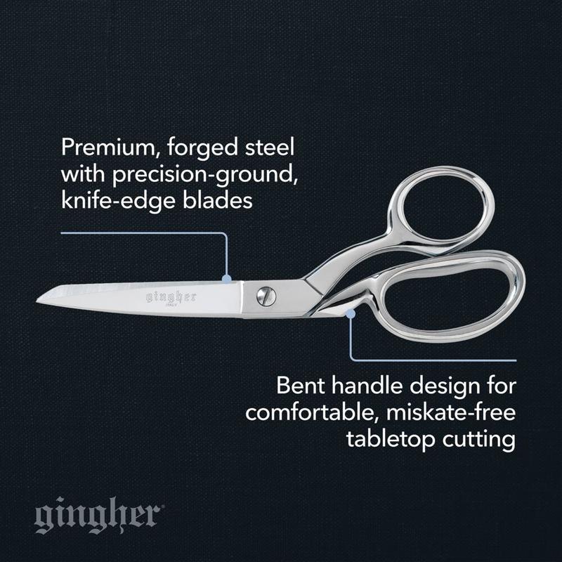 Gingher 8 Inch Forged Steel Blades Dressmaker Shears with Bent Handle & Chrome Finish for Precise Fabric Cutting & Seamless Stitching Sewing Supplies Crafts Sewing Tools