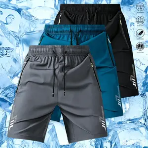 Men's 3-Pack Adjustable Summer Sports Casual Shorts - Cool Polyester Fiber with Lightning Print, Quick-Drying, Breathable Menswear for Camping, Hiking, Adjustable Men's Shorts dry tech training short neutral-colored men mid-thigh length sweat elastic