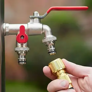 Universal Stainless Steel Dual Outlet Garden Faucet, Outdoor Tap with Independent On/off Valves, Hose Splitter Connector