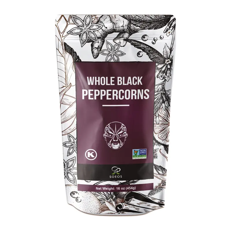 Soeos Black Peppercorns, 16oz (Pack of 1), Non-GMO, Kosher, Packed to Keep Peppers Fresh, Peppercorn for Grinder Refill, Whole Peppercorns Flavor Spice