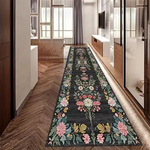 Floral Pattern Long Runner Rug, Non-slip Soft Floor Mat, Decorative Carpet for Home Living Room Bedroom Study Room, Vintage Floral Rug, Home Decor