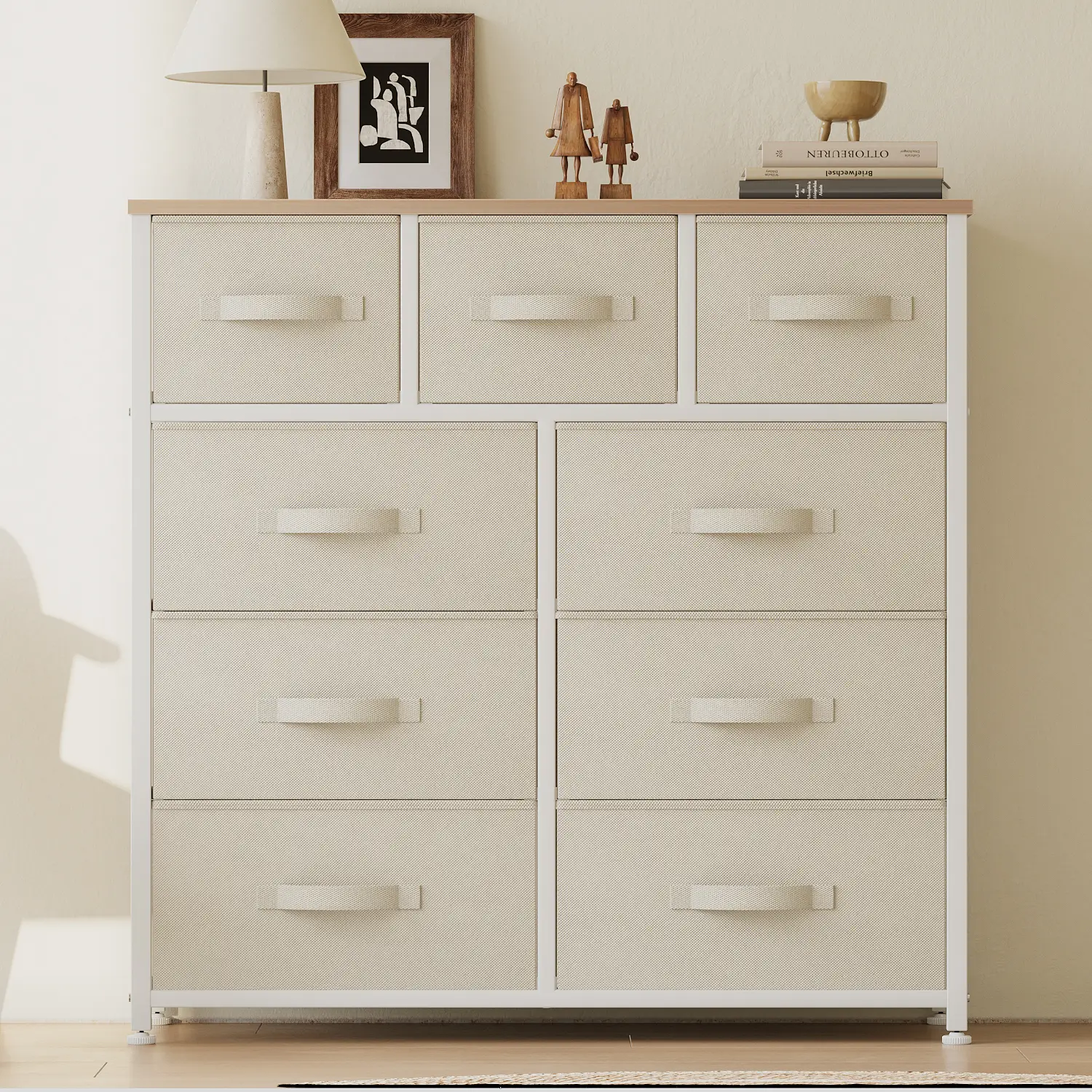 DWVO 9 Drawer Dresser, Fabric Dressers, Chests of Drawers, Organizer Unit Storage Tower for Bedroom, Hallway, Living Room, Closet Furniture, Storage B