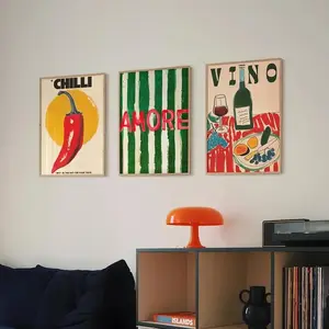 Vintage Chili Pepper & Wine Glass Pattern Unframed Painting, 3 Counts/set Modern Wall Art Poster, Wall Art Decor for Home Living Room Bedroom Kitchen, Ornaments