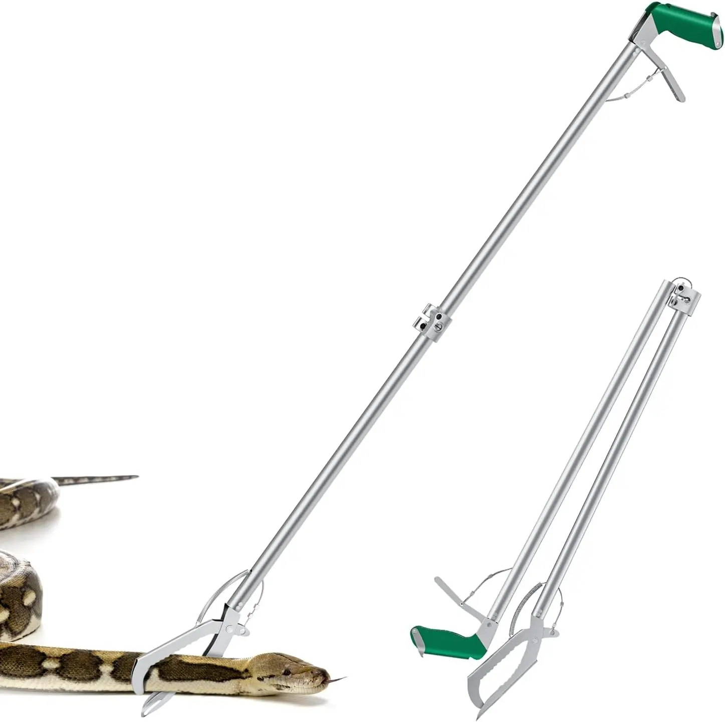 60" Snake Tongs Collapsible Grabber Professional Reptile Snake Catcher Wide Jaw Handling Tool Stainless Steel Snake Hook
