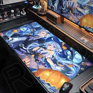 HD Pretty Genshin Impact Furina Gaming Desk Mat, 80x30cm 3mm, Anti-Slip Rubber Locked Edge Kawaii Anime Keyboard Mat