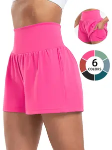 Women's High Waist Yoga Shorts with Inner Lining and Pockets, Comfortable Sportswear for Gym and Daily Exercise, All Seasons