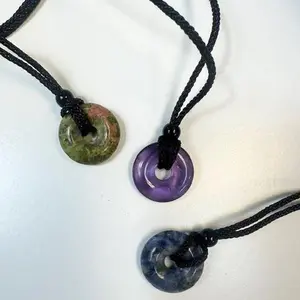 AZ Stone Co. Crystal Donut Necklace with Intuitively Chosen Healing Crystals Adjustable Rhinestone Pendant for Emotional Balance & Stress Relief