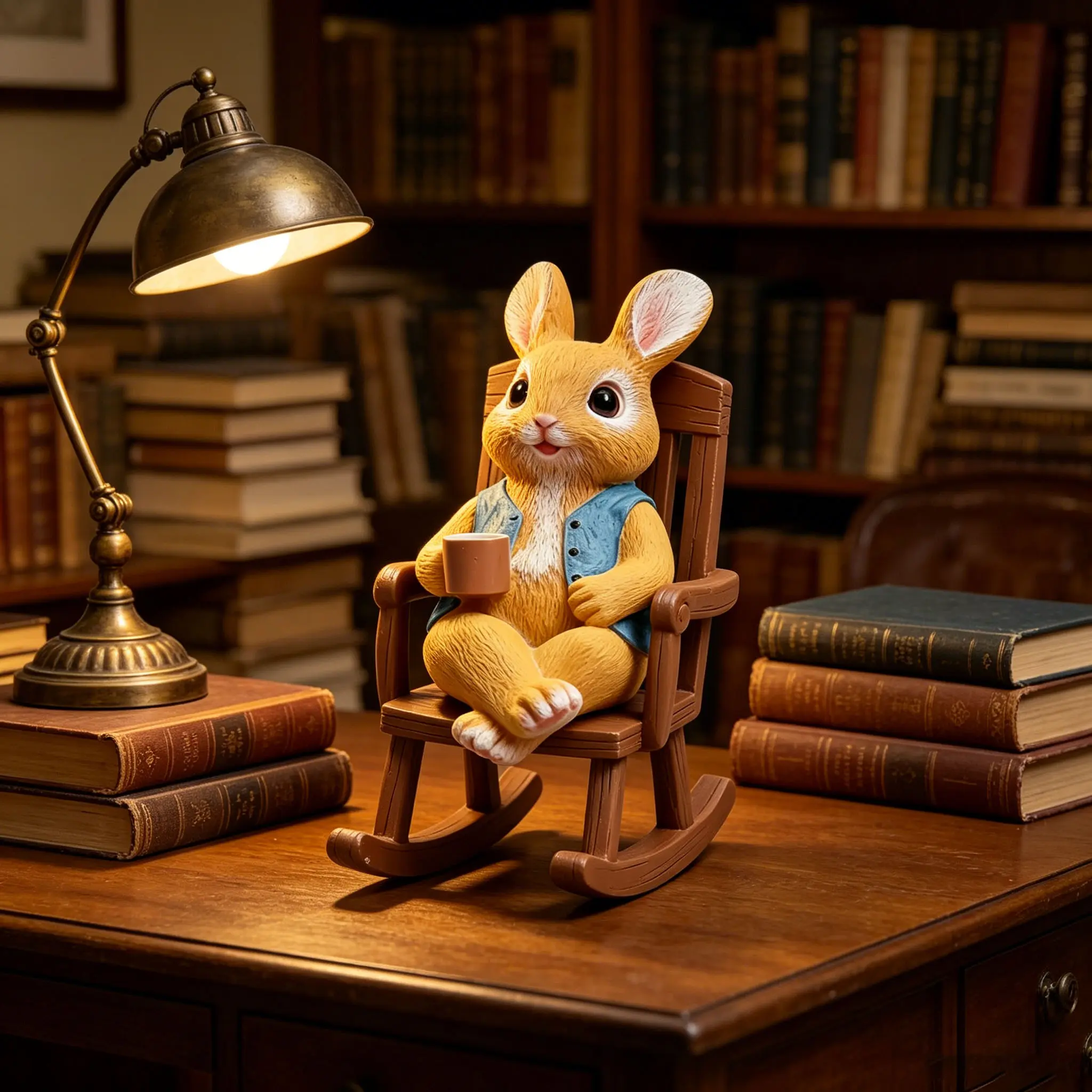 Sangeren Rocking Chair Rabbit Figurine, Hand-Painted Polyresin Cute Bunny Statue, 7 Inch Farmhouse Tabletop Decor, Housewarming & Birthday Gift for Animal Lovers**