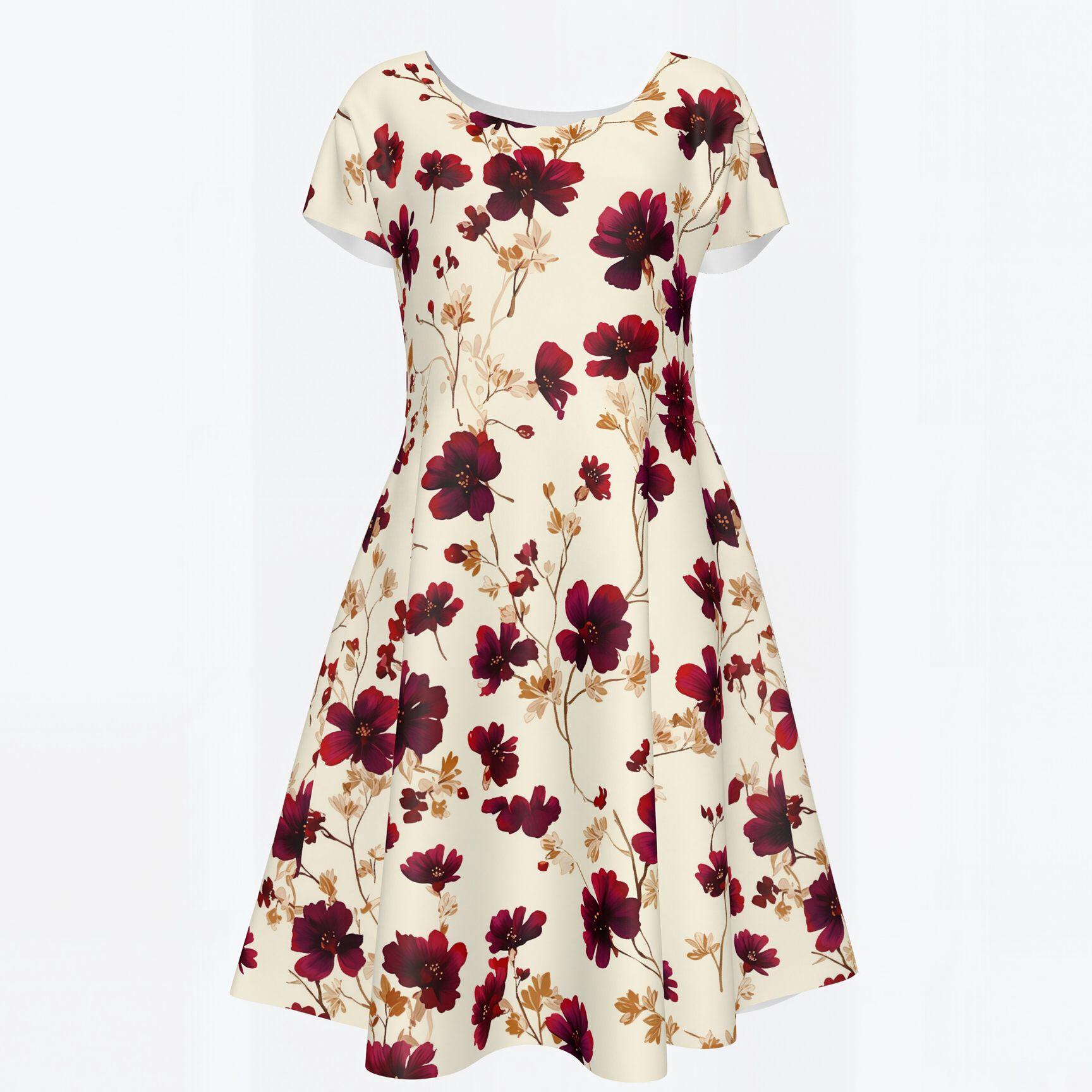 Vintage Floral Print Dress for Women Elegant Knee Length A-Line Swing Dress Short Sleeve round Neck Summer Casual Dress Fit and Flare Dress for Wedding Guest Party Cocktail Holiday Beach Travel Lightweight Comfortable