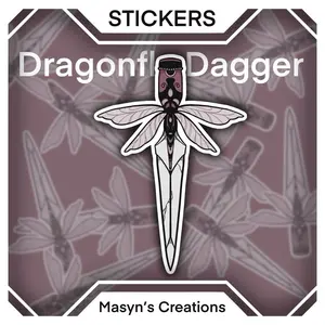 Dragonfly Dagger Sticker – Fantasy Insect Weapon, Gothic Sword Art, Mystical Blade Vinyl Decal for Laptops, Water Bottles, and Journals die cut vinyl sticker