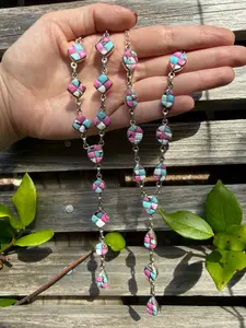 Cotton Candy Turquoise Cobblestone Sterling Silver Statement Lariat Necklace