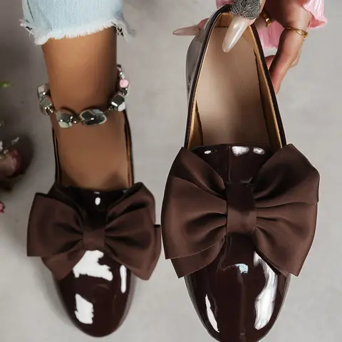 Women's Fashion Casual Plain Bow Decor Flat Shoes, Elegant Versatile Basic Large Size Comfortable Shoes, Flat Sole Shoes, Round Toe Flats