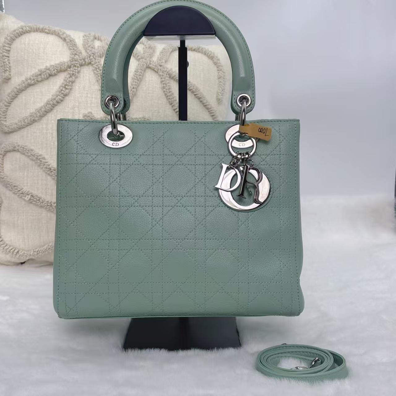 Pre-owned Dior Lady | Mint Green Grained Calfskin Silver Hardware Handbag|19608616