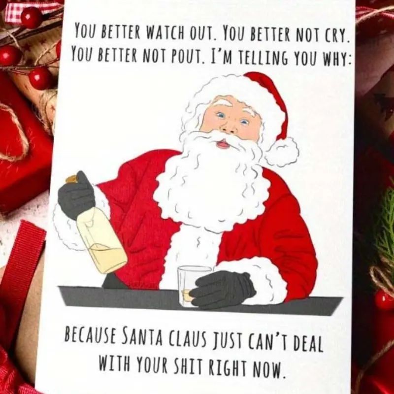 1PC Funny Santa Christmas Card, 1pc Santa Just Can't Deal with Your Shit Right Now, Humorous Holiday Greeting, Perfect Gift Idea