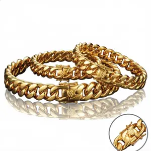 Unisex Gold-Plated Stainless Steel Miami Cuban Link Hip-Hop Bracelet, 6-22 mm Wide, 16-30 in Long, Highly Corrosion-Resistant, Hypoallergenic, Men's Accessories
