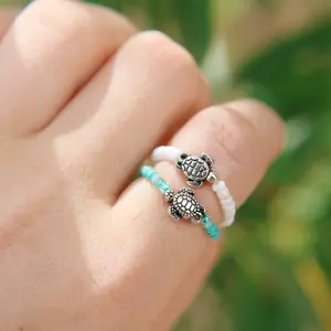 Seed beaded stretchy sea turtle ring