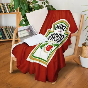 1 Cozy Heinz Ketchup Flannel Blanket - Soft, Warm, Versatile for Sofa, Office, Travel, Vibrant Red & White Print,   280GSM, Perfect Gift for Christmas & Holidays